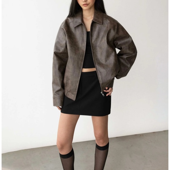 OAK + FORT Dark Brown Vegan Leather Jacket - Picture 4 of 8